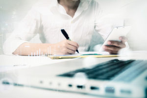 Woman working hard on the details of a task