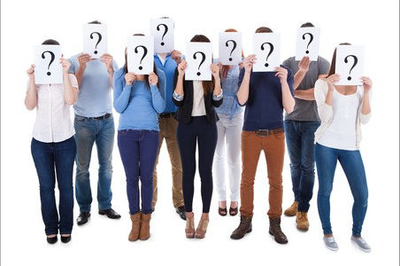 Group of people with question marks
